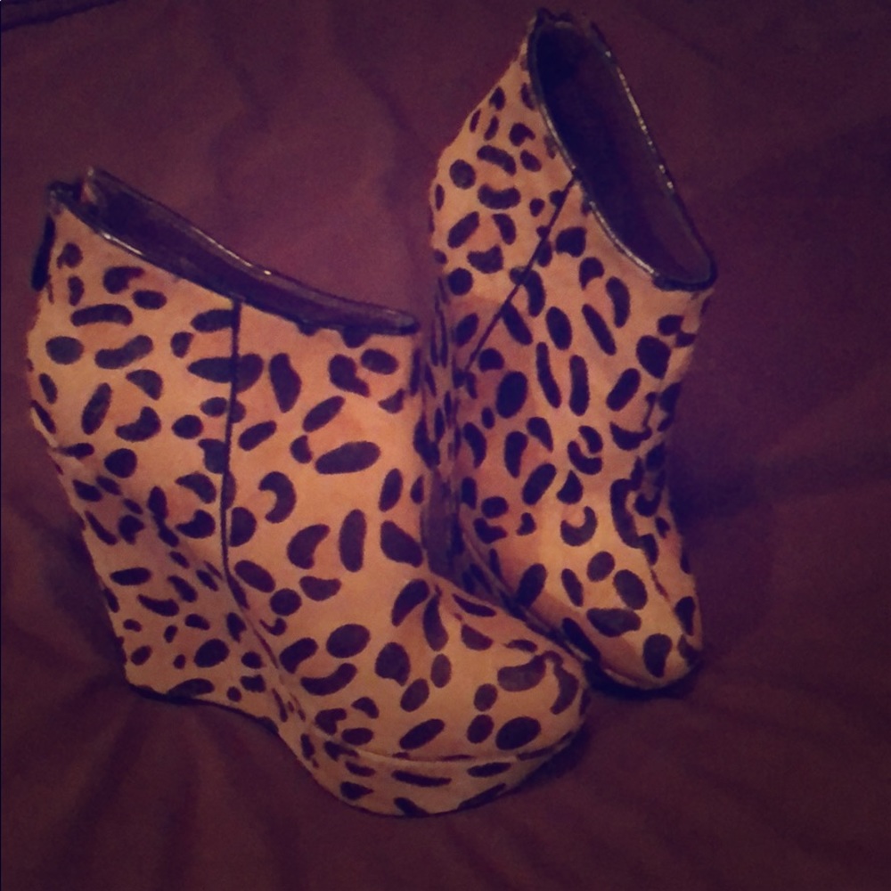 Leopard Ankle Wedge Boots
